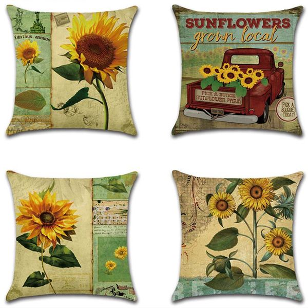 

pillow case sunflower print flax linen throw pillowcase sunflowers plants flower cushion cover sofa decorative