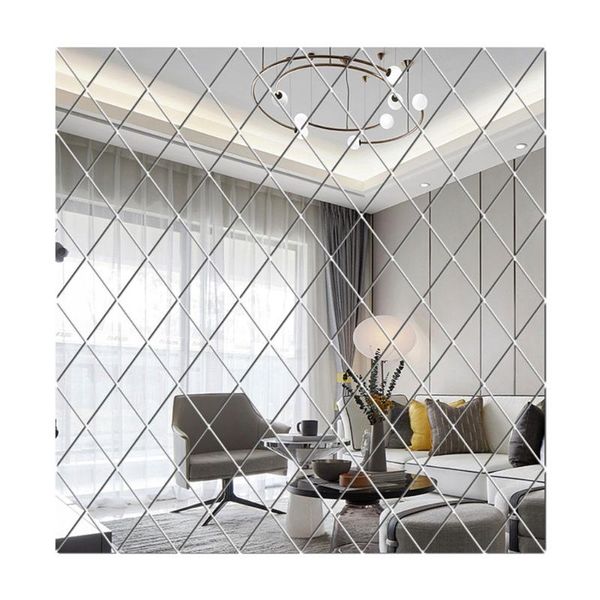 

wall stickers 17/32/58pcs rhombus 3d mirror acrylic self adhesive diy peel stick wallpaper for living room home art decor