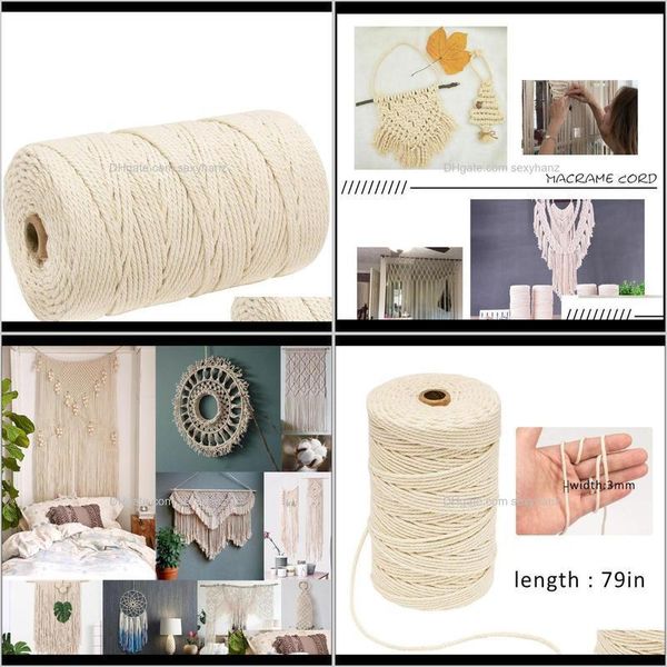

yarn clothing fabric apparel drop delivery 2021 m x 200m rame cord beige rope strands cotton for wall hanging plant hangers handmade crafts3, Black;white