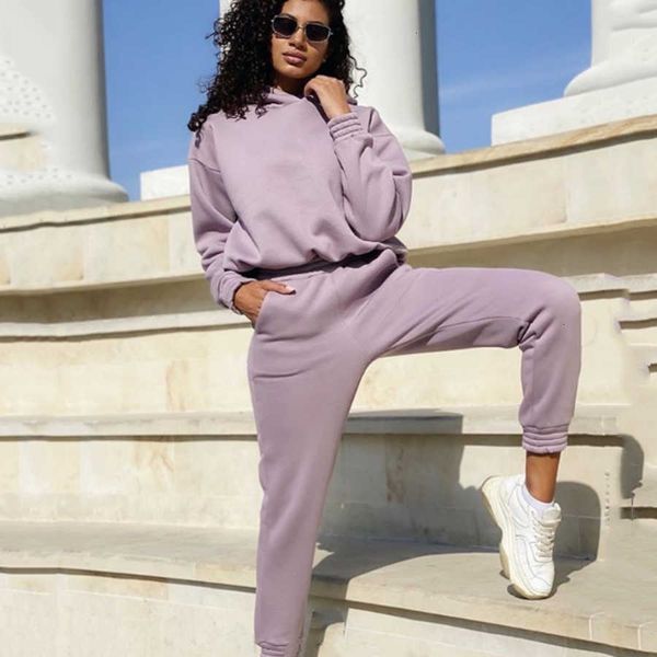 

women's two piece pants solid velour hoodies sweatshirt peice defines female casual sport clothes combining elastic waistband streetwea, White