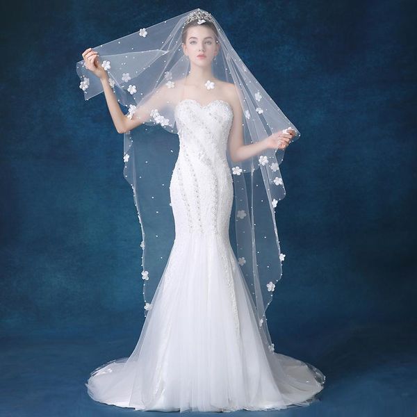 

bridal veils princess white cathedral wedding one tier 300cm artificial flower petal veil hair accessories brides long, Black