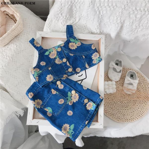 

clothing sets girls set summer 2021 denim kids clothes vest + skirt 2 pcs children girl tracksuit toddler outfits 1-8y, White