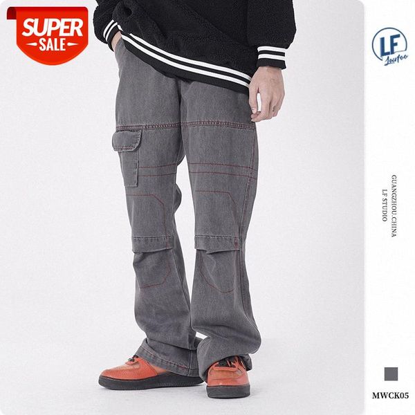 

lawfoo men's wash water different color stitching jeans trousers #6x3w, Black