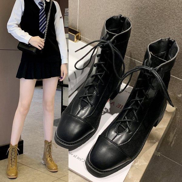 

boots classics fashion womens ankle short solid square toe vintage med concise leisure winter big size shoes, Black