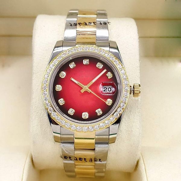 

fashionable ladies 36mm diamond watch stainless steel folding buckle women's automatic mechanical sport waterproof watches fashion, Slivery;brown