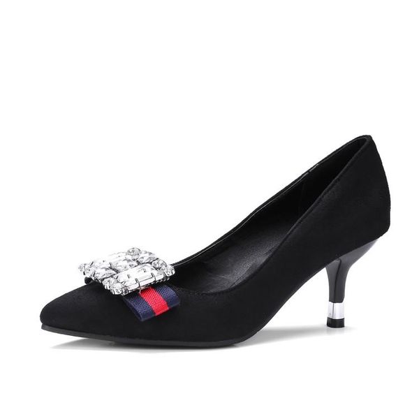 

dress shoes big size pointed water drill buckle single shoe ladies high heels women woman pumps, Black