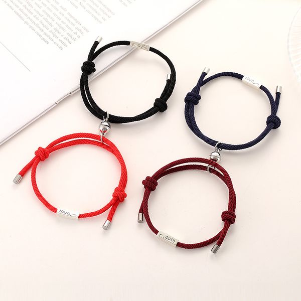 Magnet-Armband-Paar, handgefertigt, verstellbares Seil, passendes unendliches Liebespaar, Glücksbringer, rotes Brazalete-Geschenk