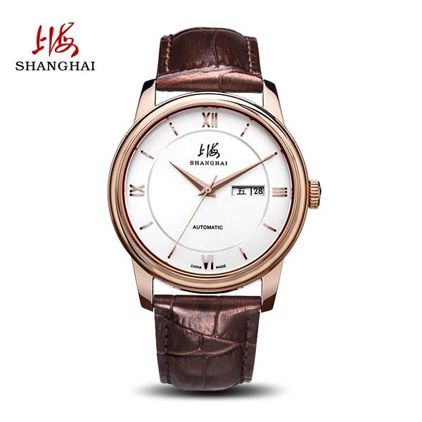 

wristwatches shanghai watch male automatic mechanical casual stainless steel 816 domestic brand week calendar, Slivery;brown