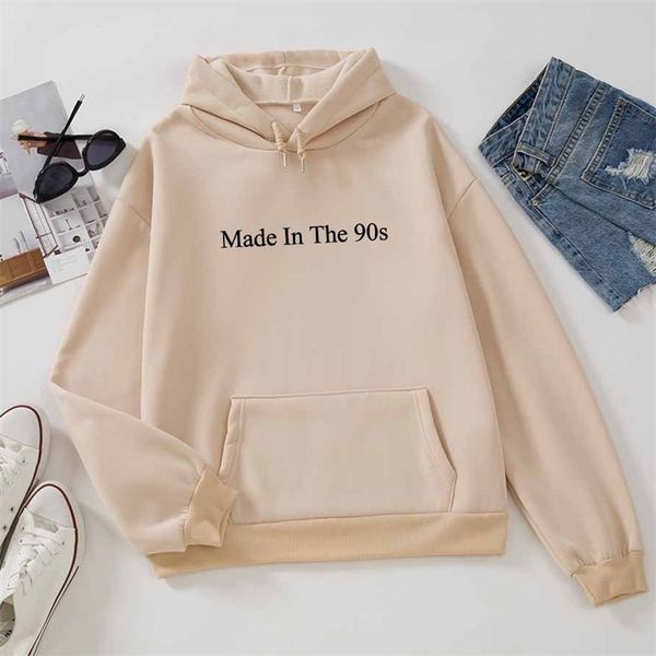 

cool oversized women hoodies made in the 90s letter print sweatshirt womens winter warm streetwear pullovers thick hoodie 210721, Black