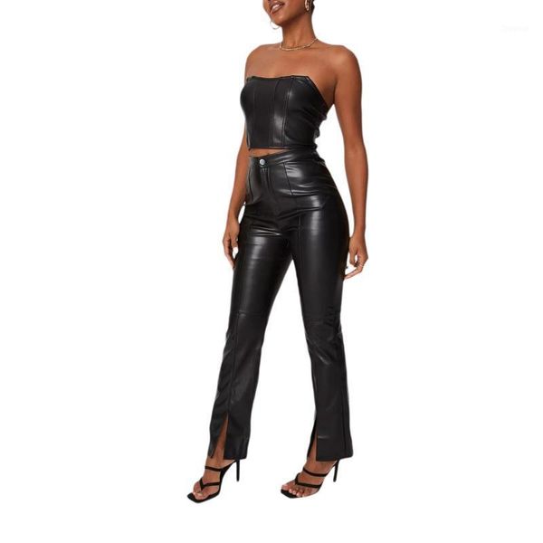 

women's pants & capris women pu leather trousers high waist outerwear casual close-fitting straight leg for autumn black/ coffee/ khaki, Black;white