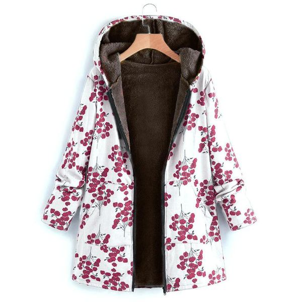 

women's jackets vintage hooded womens winter warm outwear long jacket coat floral print pockets oversize casaco feminino casual outerwe, Black;brown