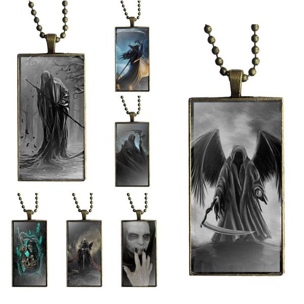 

glaze dark grim reaper for women wedding fashion glass cabochon pendant rectangle necklace choker jewelry necklaces, Silver
