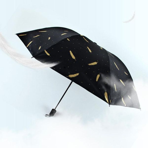 

umbrellas women tri-folding umbrella small fresh feather sunny rain anti-ultraviolet sun men