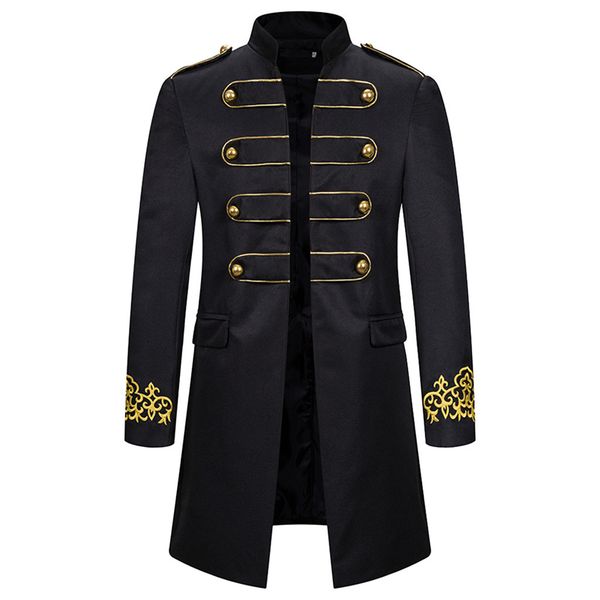 

Men's Trench Coats stand collar vintage long coat men Warm Tailcoat punk style Overcoat Design embroidery d91120 F879, Tan;black