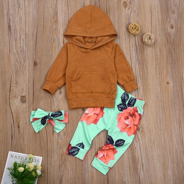 

clothing sets baby & children's born boy girl clothes long sleeve pocket hooded floral pant headband, White
