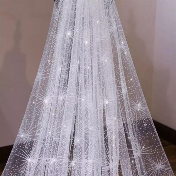 

bridal veils blingbling wedding with comb white champagne one-layer long cathedral glitter fireworks rhinestone starry sky 300cm, Black