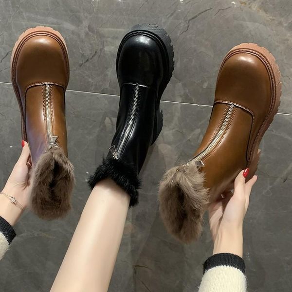 

boots waterproof snow women's 2021 winter thick-soled anti-slip thick velvet warm cotton shoes with big, Black