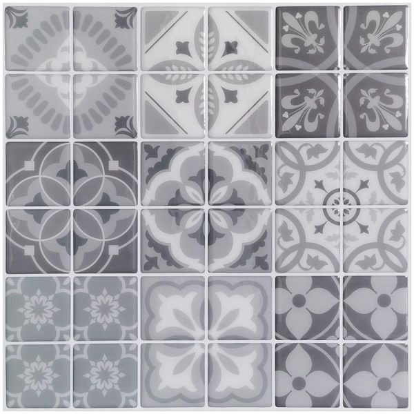 Art3D 30x30cm descascam e vara backsplash adesivos de parede auto-adesivo à prova de água Talavera cinza Tiles mexicanos para cozinha Bathroom Quarto, papéis de parede (10 folhas)