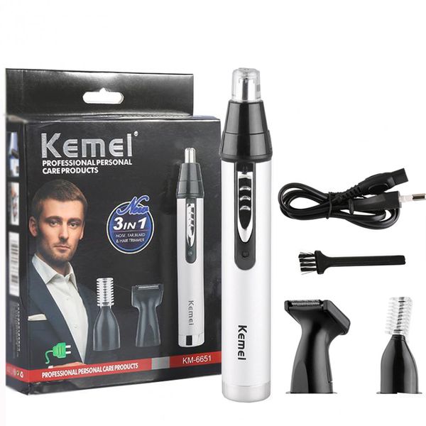 Kemei 3 in1 Elektrischer Nasen-Ohr-Trimmer, wiederaufladbar, Haarentfernung, Augenbrauen-Trimer, Rasiermaschine, Gesichtsrasierer für Männer