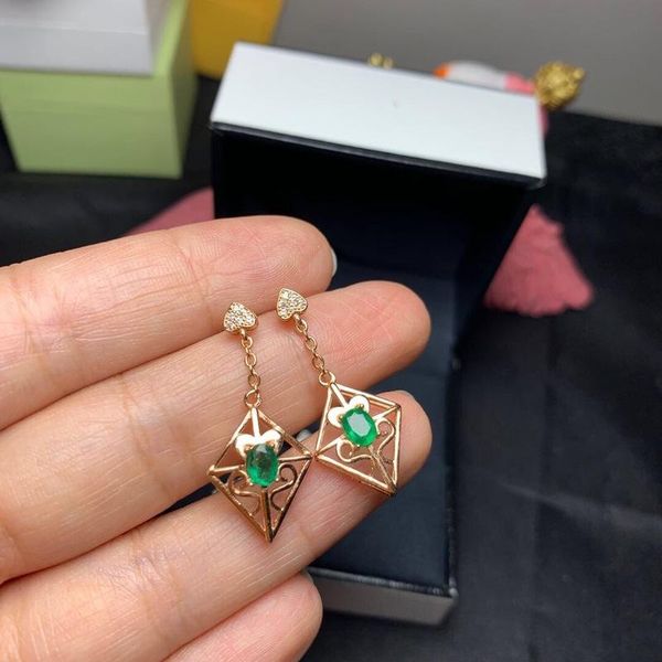 

dangle & chandelier classic vintage drop earrings for woman with simulation oval natural emerald gemstones wedding ladies jewelry gift, Silver