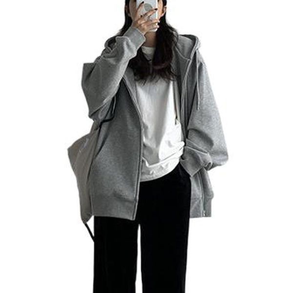 

women's hoodies & sweatshirts 2021 korean style plus size loose hoodie long sleeve zipper pockets drawstring hooded winter clothes wome, Black