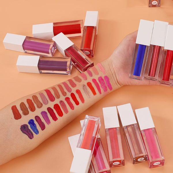 

lip gloss 30 colors square transparent tube white cap matte shinny liquid stick
