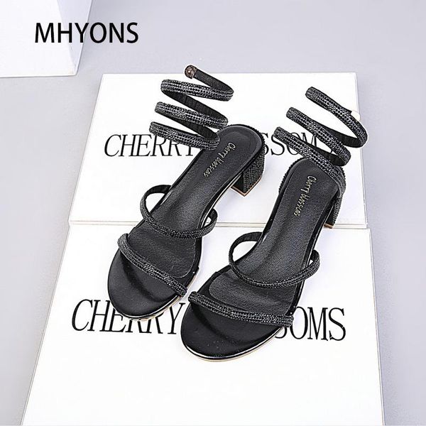 

sandals 2021 summer fashion same paragraph snake shoes snake-like winding women's rhinestone thick with word roman fairy, Black