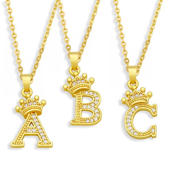 

crown initial letter pendant necklace crystal rhinestone alphabet charms jewelry accessory gifts for woman girl, Silver