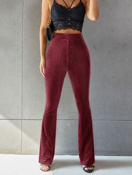

solid flare leg velvet pants m5pb#, Black;white