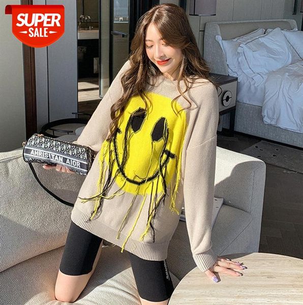 

mori sweater women lazy style loose casual round neck pullover smile long-sleeved knitted #yz0l, Black;gray