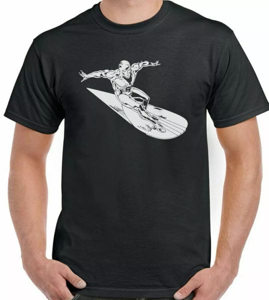 

the silver surfer mens t-shirt superhero fantastic four comic hero, White;black