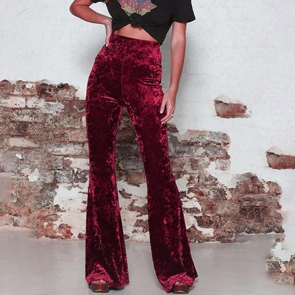 

women's pants & capris wide leg high waist velvet flare stretchy skinny streetwear trousers women 2021 autumn winter clothes slim #1227, Black;white