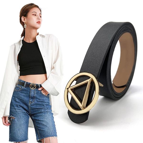 

belts leather ladies belt triangle alloy female fashion buckle trousers woman for dress cowboy designer luxury, Black;brown