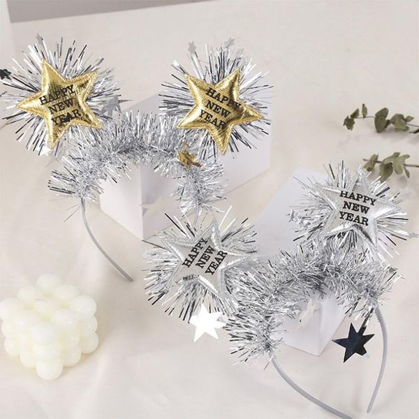 

party hats happy year hat 1pcs headband golden silver foil tinsel star christmas decoration for home girl decor