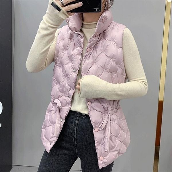 

azyt down vest women casual loose winter sleeveless jacket female fashion warm cotton waistcoat with belt, Black;white