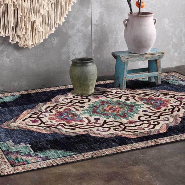 

fashion abstract geometric retro ethnic blue living room bedroom bedside carpet floor mats carpets