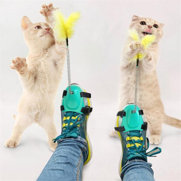 

cat toys pets funny interactive training puzzle feather creative foot-wearing resilient spring stick for kitten cats supplies
