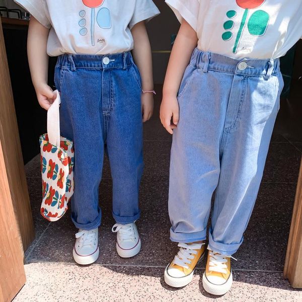 

jeans dfxd 1-7yrs children pants 2021 summer boys girls long loose thin denim trousers casual kids clothes toddler, Blue