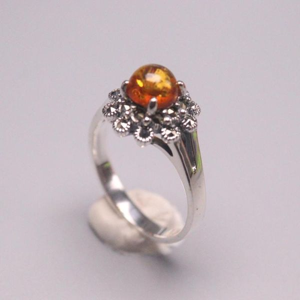 

genuine/original silver 925 sterling ring for weddings eternity women ladiessmall ball amber cluster rings, Golden;silver
