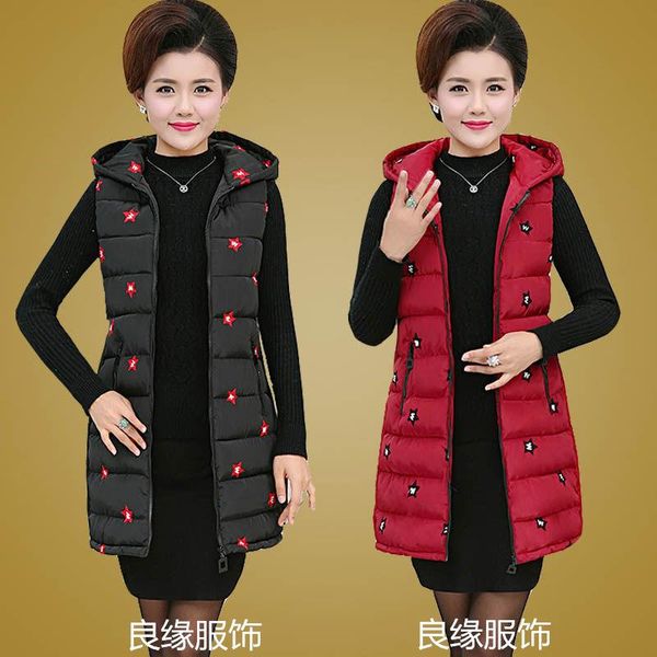 

women's vests 2021 spring winter hooded long vest for women cotton padded female sleeveless jacket ladies big pockets casual thick park, Black;white