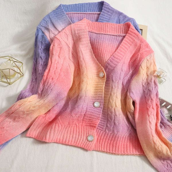 

age sweet rainbow sweater thin short cardigan coat autumn top, White;black