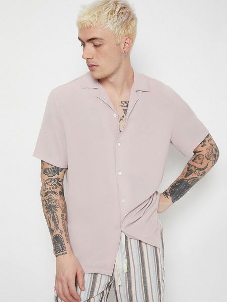 

men revere collar solid shirt 802e#, White;black