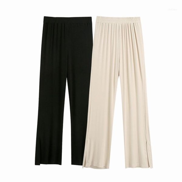 

women long pant stretchy rib knit material autumn 2021 fashion elastic trousers bottom1, Black;white