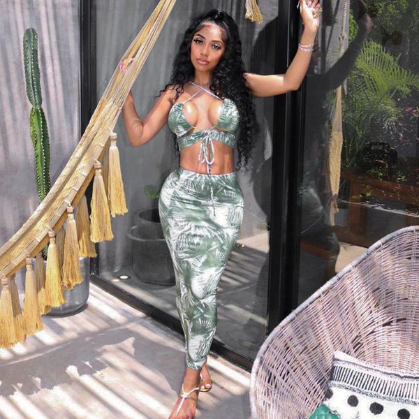

women's tracksuits fashion sets summer 2 piece set halter crop longuette two skirts for female, Gray