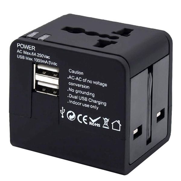

smart power plugs universal travel adapter electric sockets converter with dual usb charging 1.0a electrical black eu plug