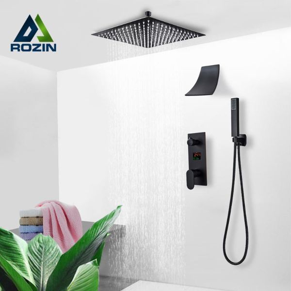 

bathroom shower sets rozin matte black faucet kit concealed digital display faucets ceiling mount waterfall rainfall mixer tap