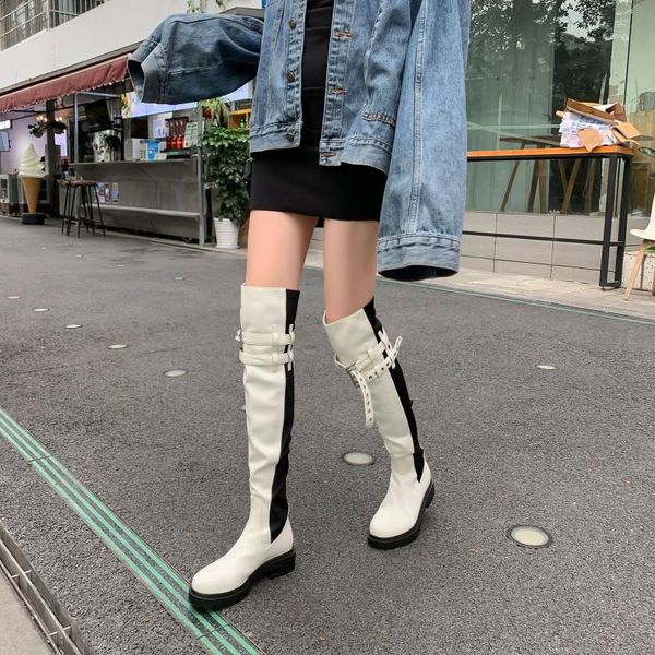 

boots fashion women's round toe over the knee buckle strap shoes c7, Black