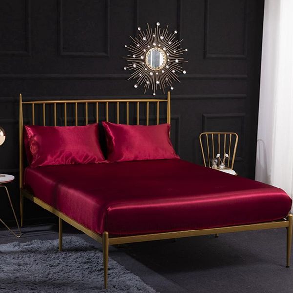 

sheets & sets luxury red bed bedspread satin fitted sheet high-end solid color mattress cover double queen size elastic band