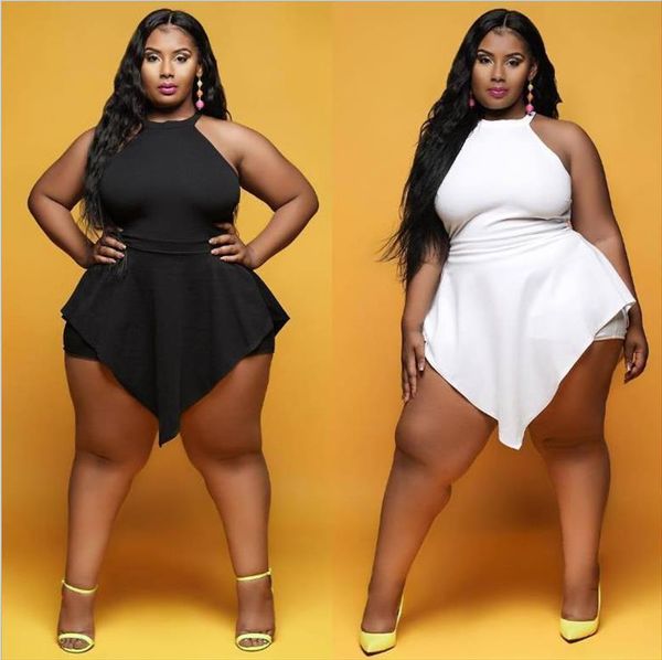 

summer solid womens rompers sleeveless vest high waist ruffles irregular pant skirt party nightclub newest, Black;white