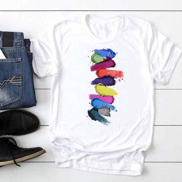 

women's t-shirt women make up 2021 striped short sleeve fashion cartoon summer lady print tee graphic t female tshirts clothes, White